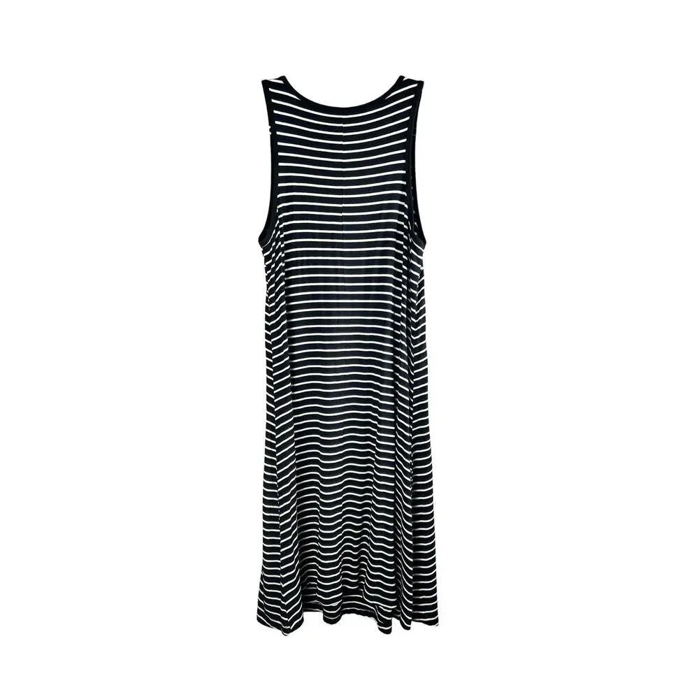 Summer Sleeveless Black White Striped Tank Dress Stretch Small Travel Chic